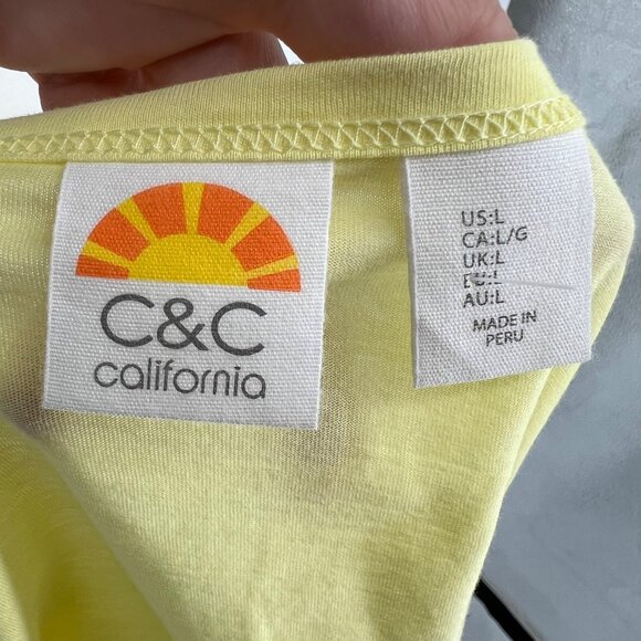 C&C California Boxy Yellow V-Neck  Tee 100% Pima Cotton Size Large NWT - Picture 8 of 10
